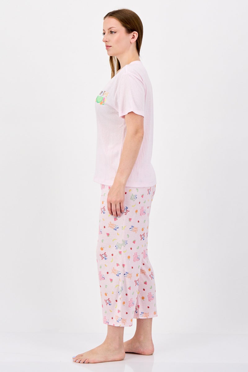 Peanuts Women 2 Pieces Allover Print Top And Pajama Set, Pink - Image 3